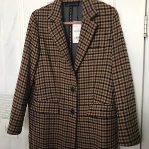 NEW ZARA Long Winter Coat - checked houndstooth